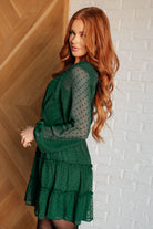 Starlit Glow V-Neck Tiered Dress in Hunter Green - Charming Charlie