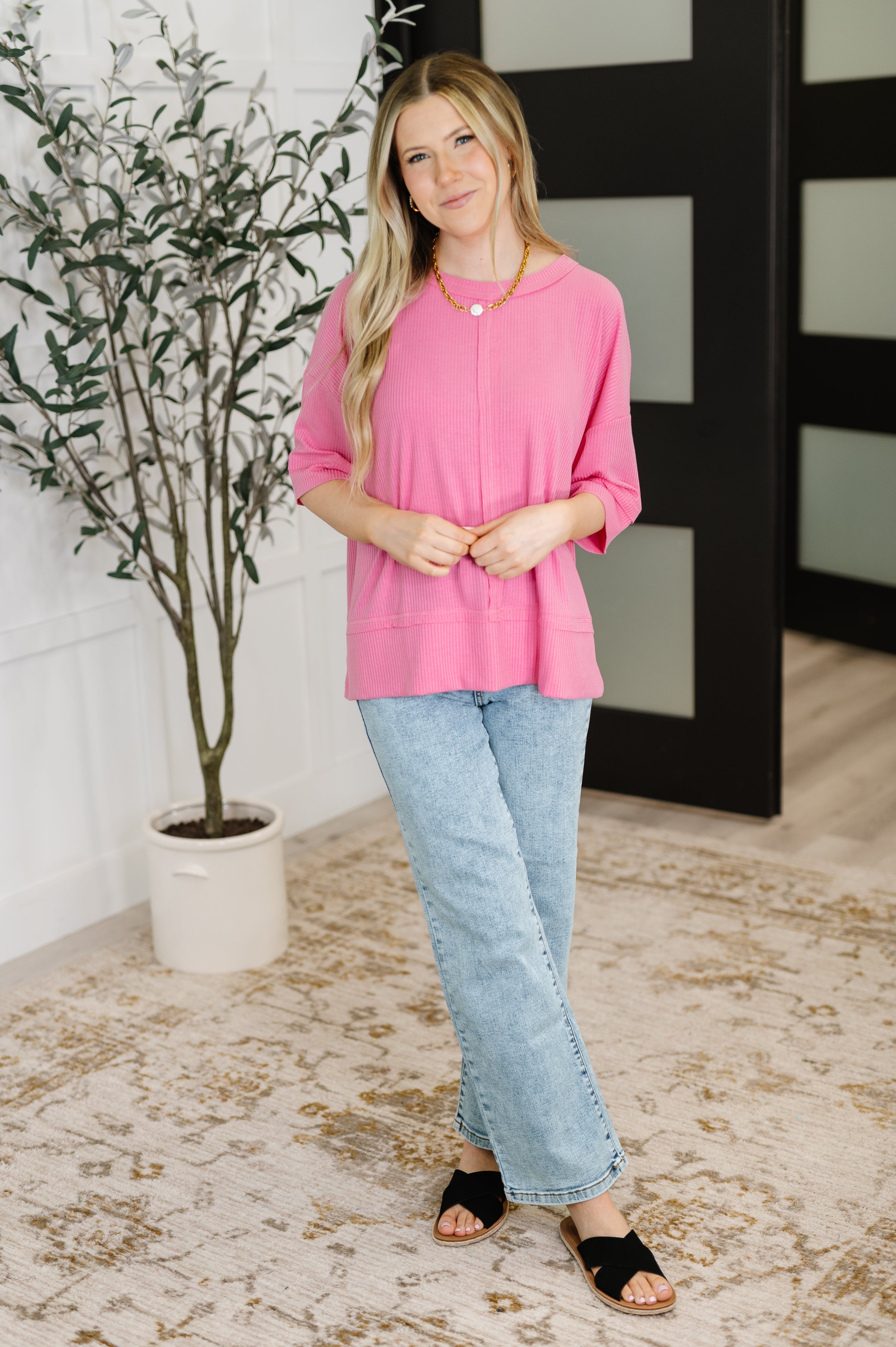Stay On Top Relaxed Tee in Candy Pink - Charming Charlie