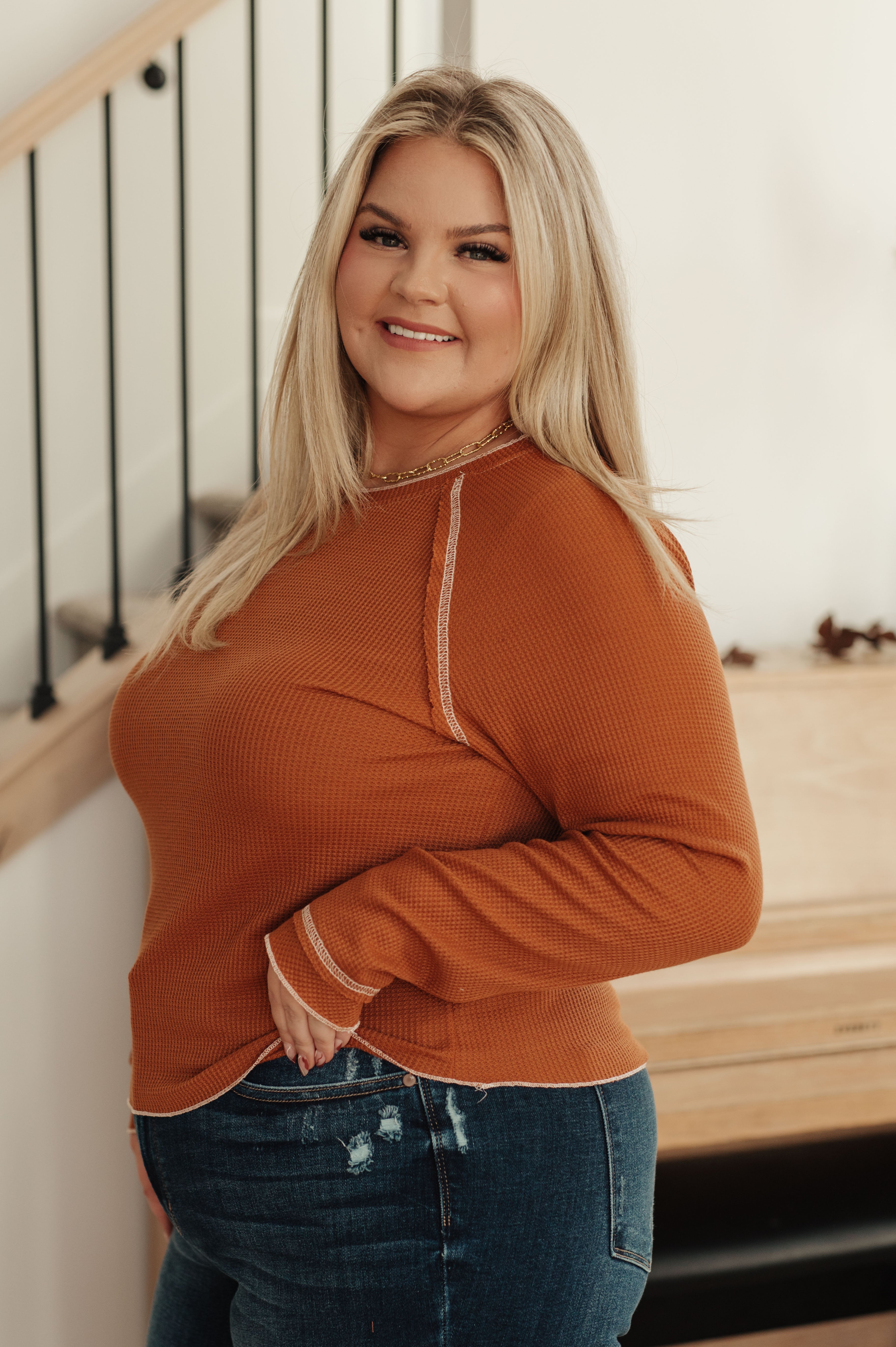 Stitch In Time Waffle Knit Top - Charming Charlie