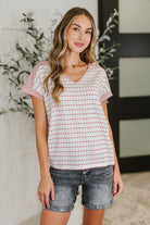 Stitched with Love V-Neck Top in Ivory and Red - Charming Charlie