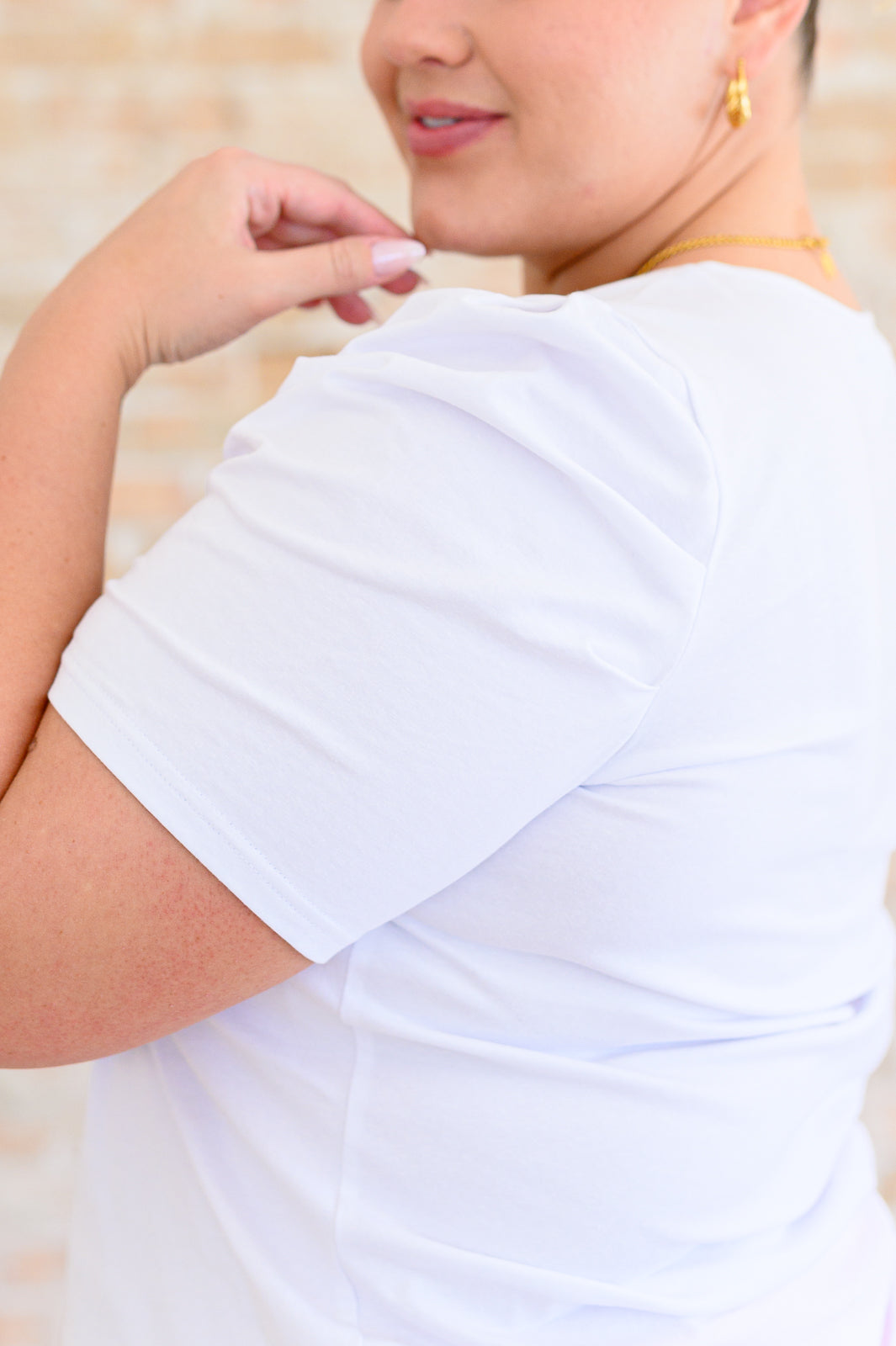 Strong Enough Puff Sleeve Tee In White - Charming Charlie