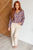 Sunday Brunch Blouse in Denim Floral - Charming Charlie