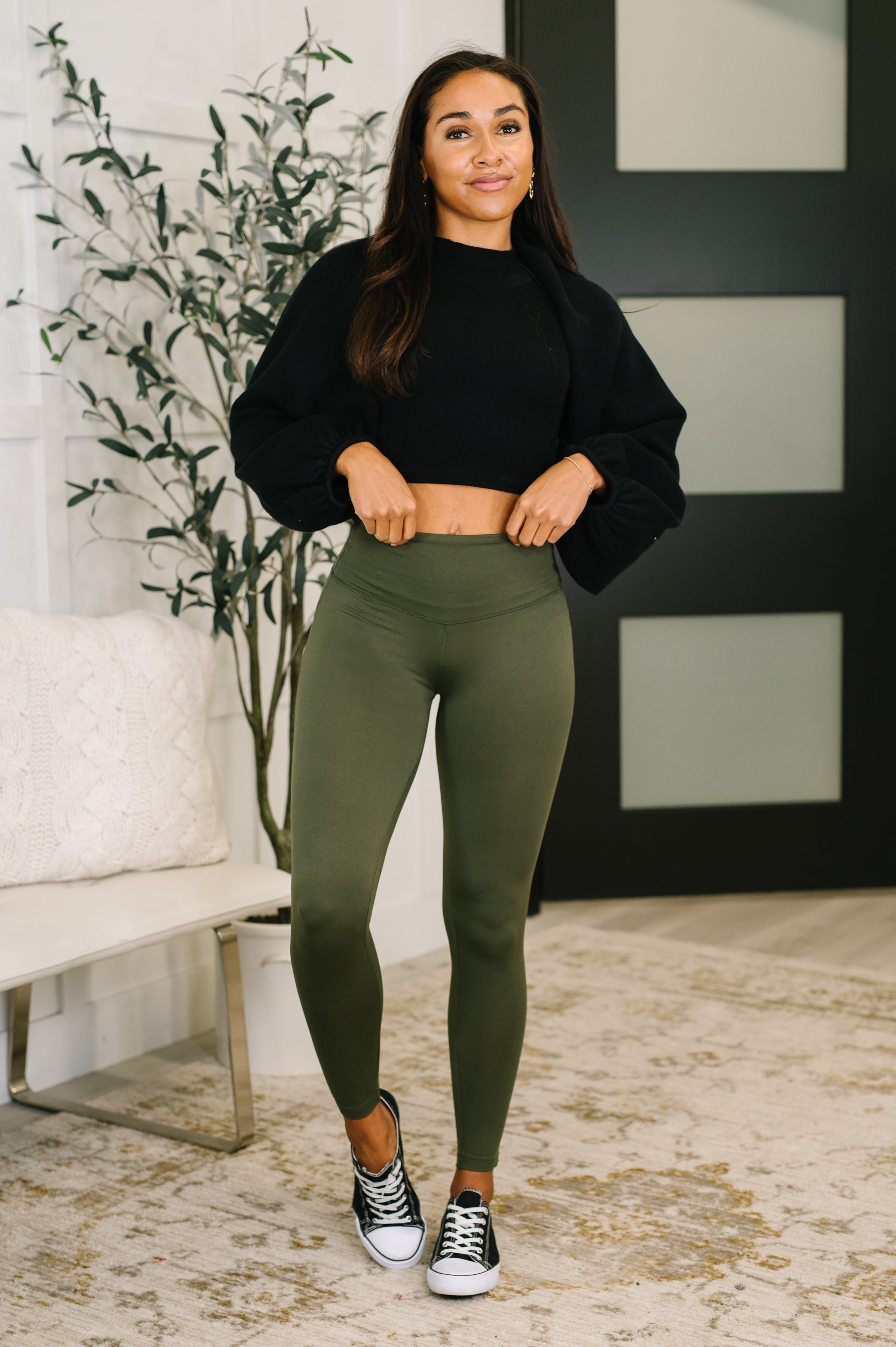 Sunday Splits High Waisted Leggings in Dark Olive - Charming Charlie