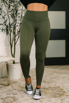 Sunday Splits High Waisted Leggings in Dark Olive - Charming Charlie