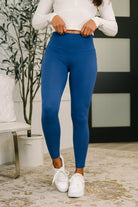 Sunday Splits High Waisted Leggings in Light Navy - Charming Charlie