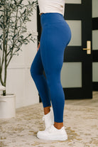 Sunday Splits High Waisted Leggings in Light Navy - Charming Charlie