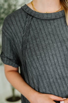 Sunday's Bestie Mineral Wash Top in Ash Black - Charming Charlie