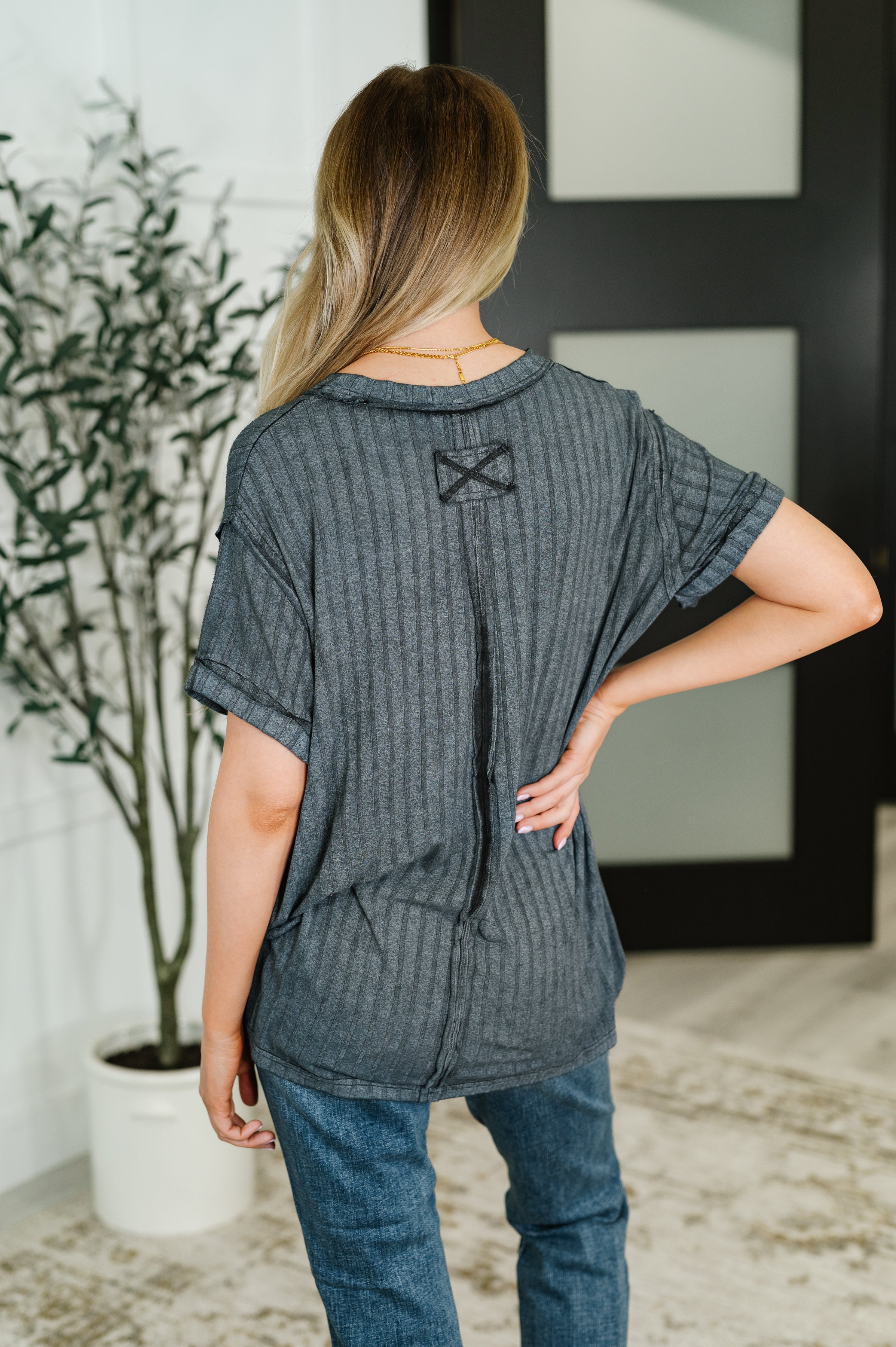 Sunday's Bestie Mineral Wash Top in Ash Black - Charming Charlie