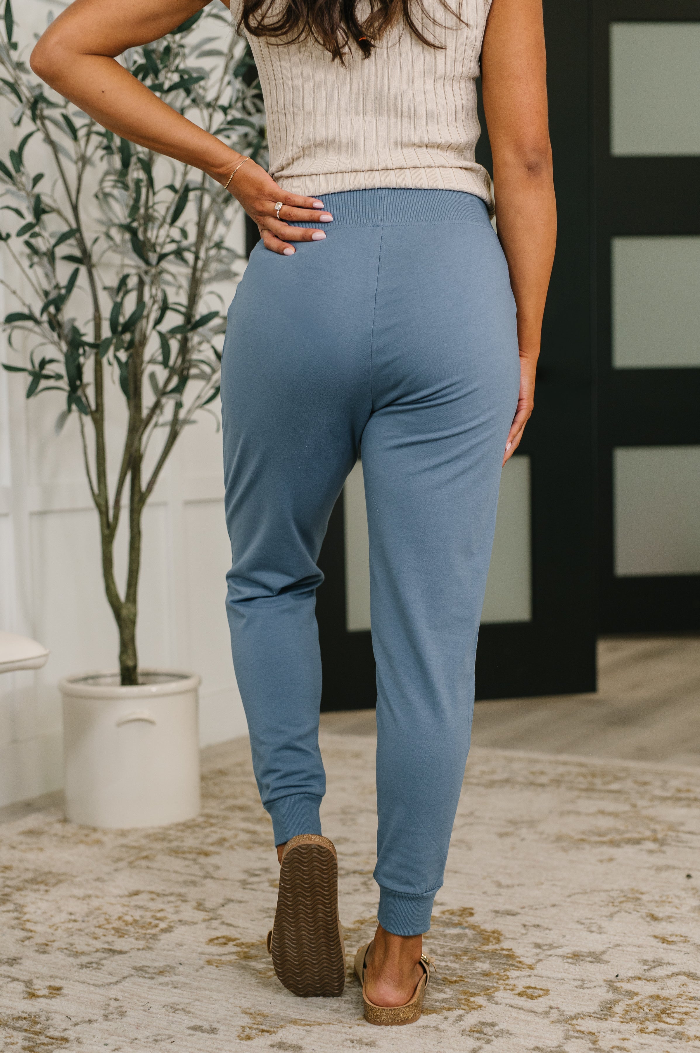 Sweat It High Waisted Joggers in Dusty Blue - Charming Charlie