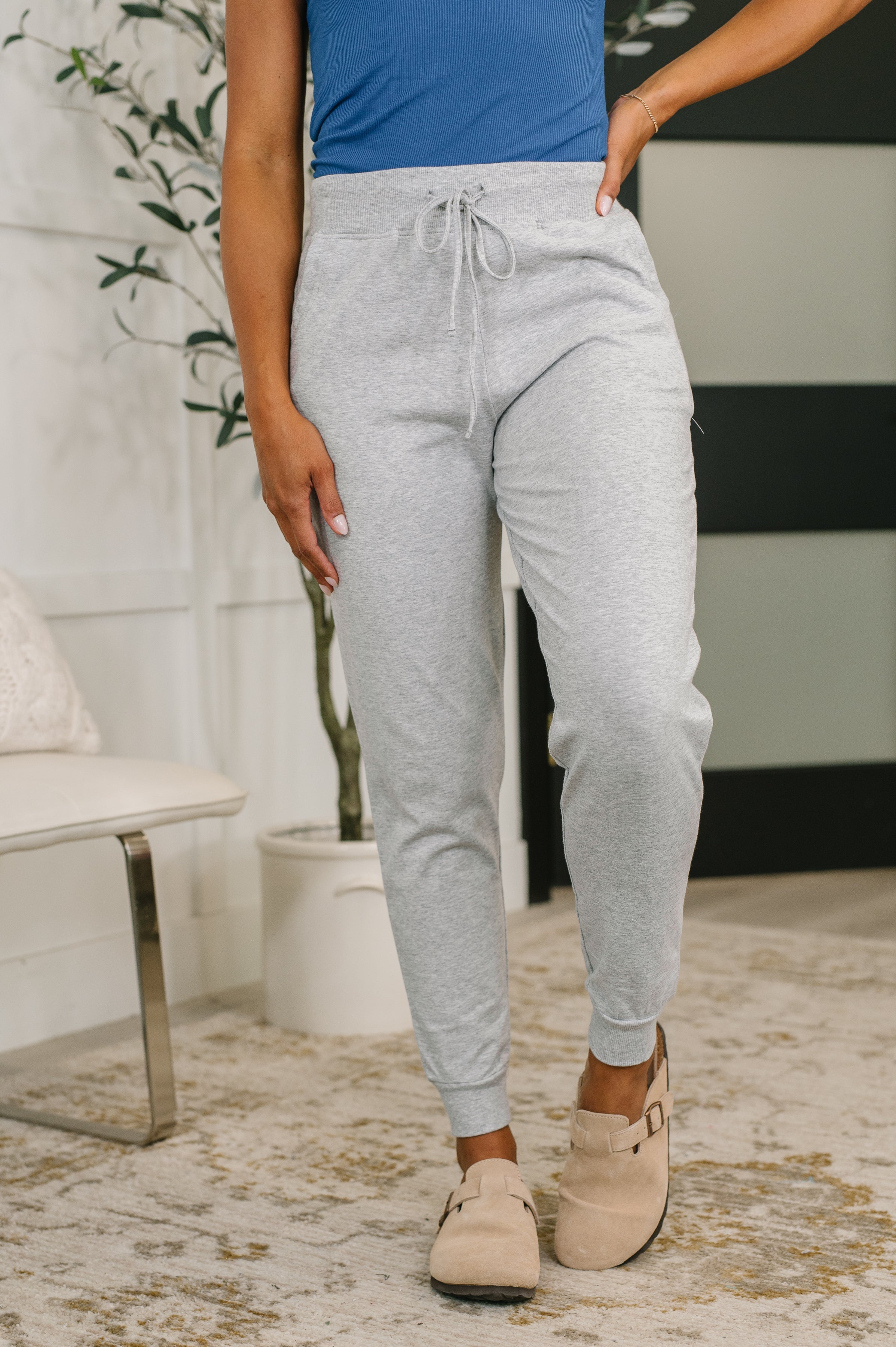 Sweat It High Waisted Joggers in Heather Grey - Charming Charlie