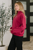 Sweater Weather Half Zip High Neck Pullover in Cabernet - Charming Charlie