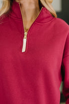 Sweater Weather Half Zip High Neck Pullover in Cabernet - Charming Charlie