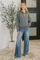 Sweater Weather Half Zip High Neck Pullover in Charcoal - Charming Charlie