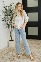Sweet Ruffle Affair High Neck Blouse in Blue - Charming Charlie