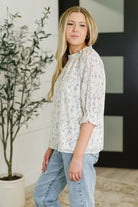 Sweet Ruffle Affair High Neck Blouse in Blue - Charming Charlie