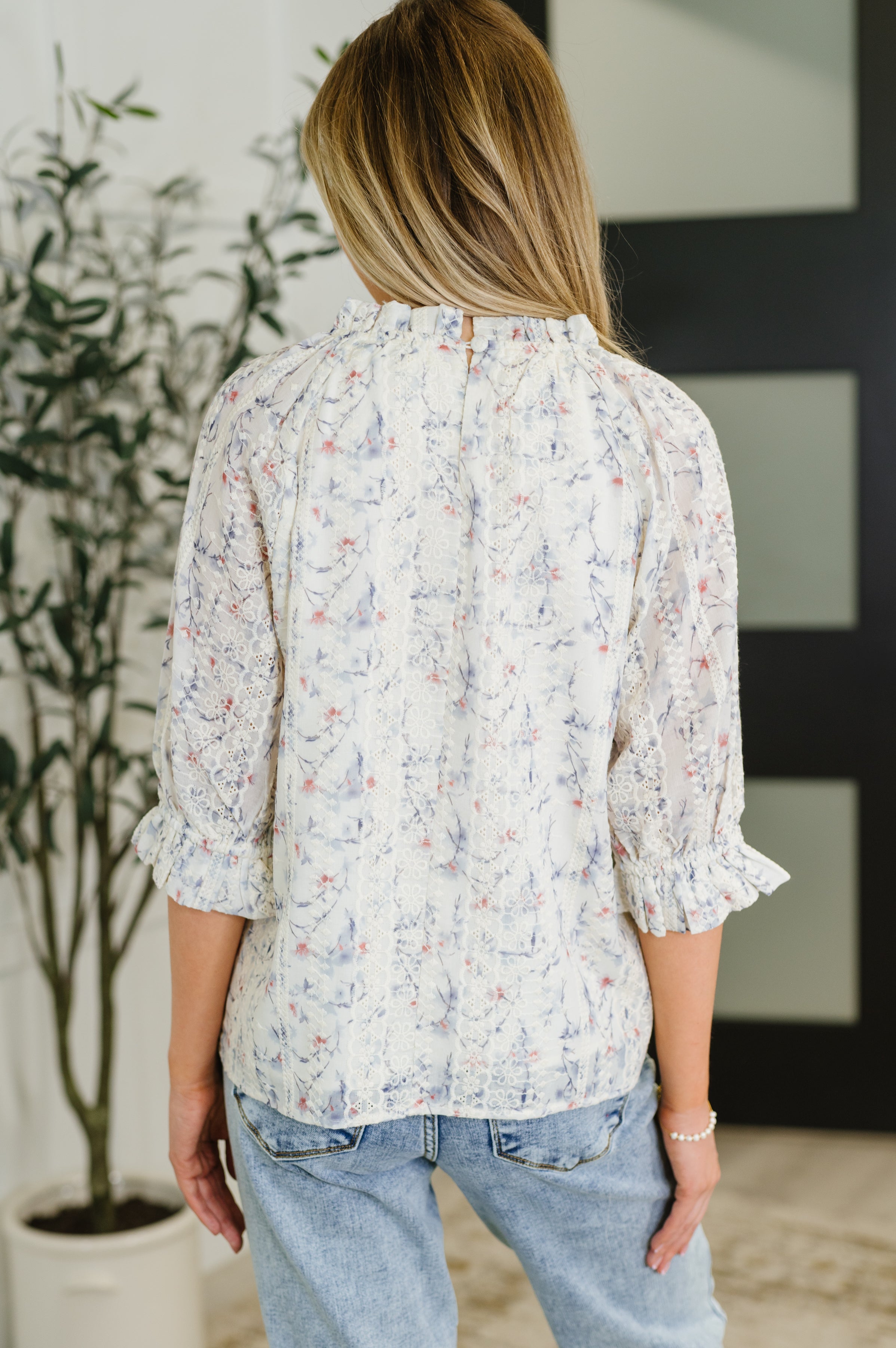 Sweet Ruffle Affair High Neck Blouse in Blue - Charming Charlie