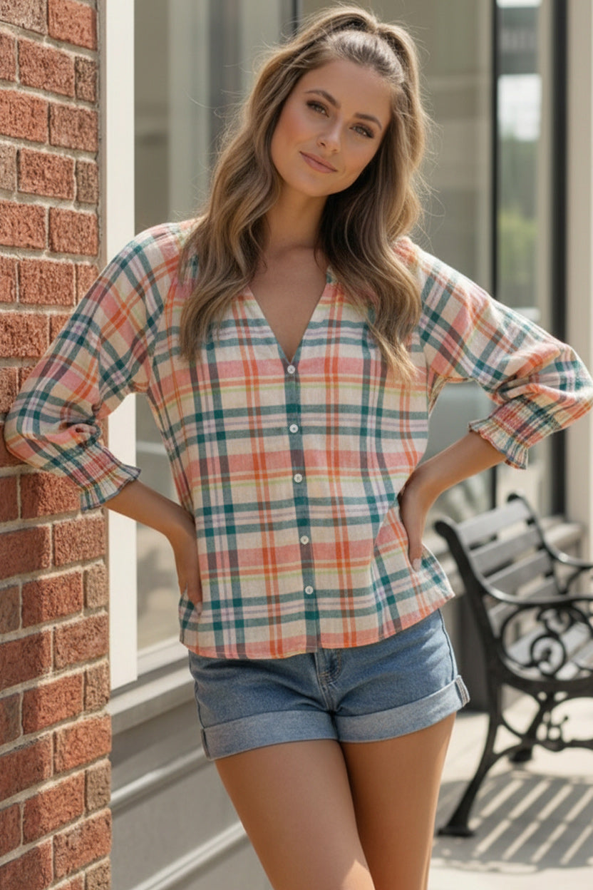 Peachy Picnic Plaid Top - Charming Charlie
