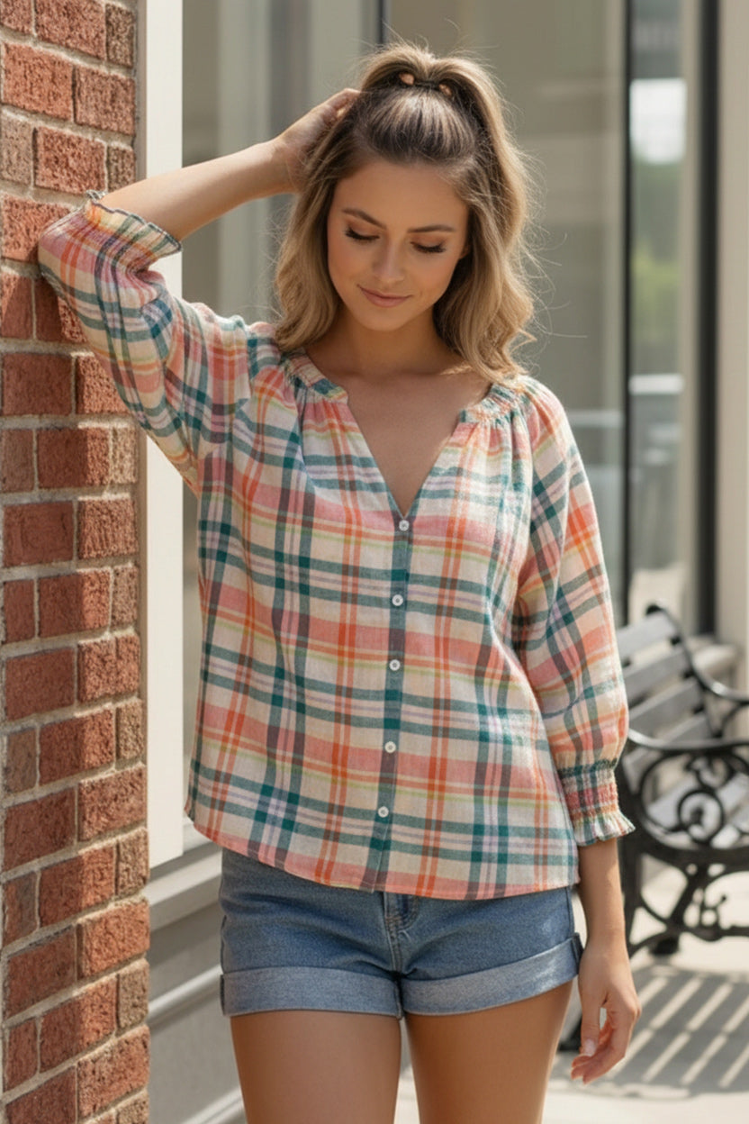 Peachy Picnic Plaid Top - Charming Charlie