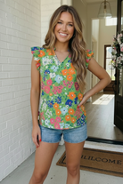 Garden Party Floral Ruffle Sleeve Blouse - Charming Charlie