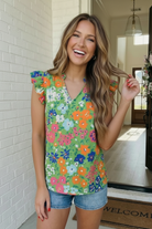 Garden Party Floral Ruffle Sleeve Blouse - Charming Charlie