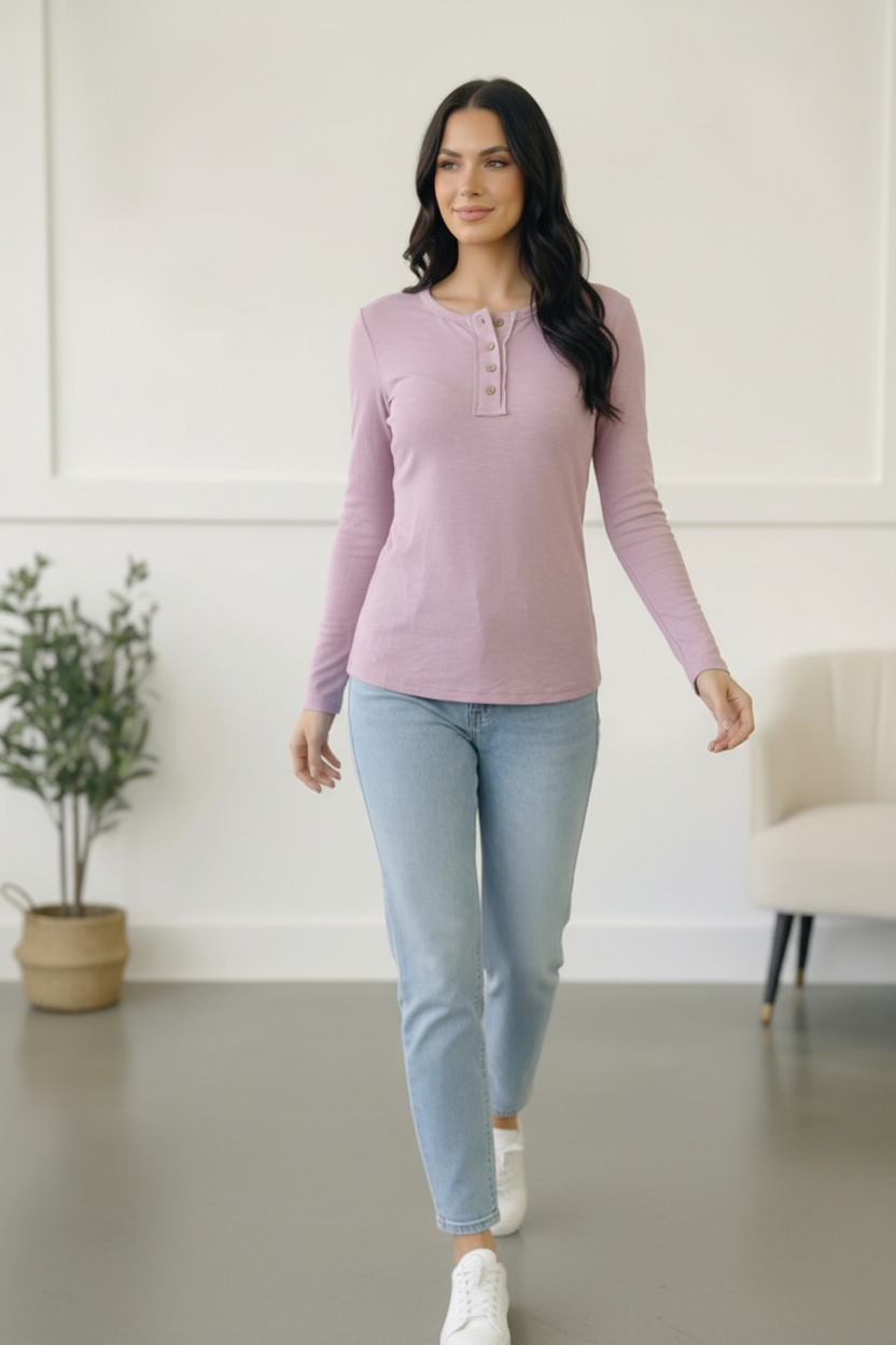 Grape Gum Drop Lounge Henley - Charming Charlie