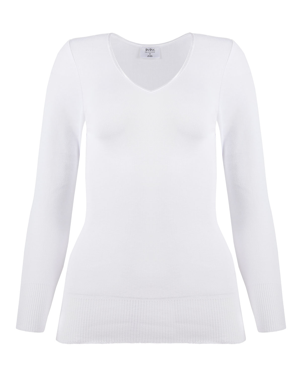 Poly Viscose Flat Knit Long Sleeve V Neck Top
