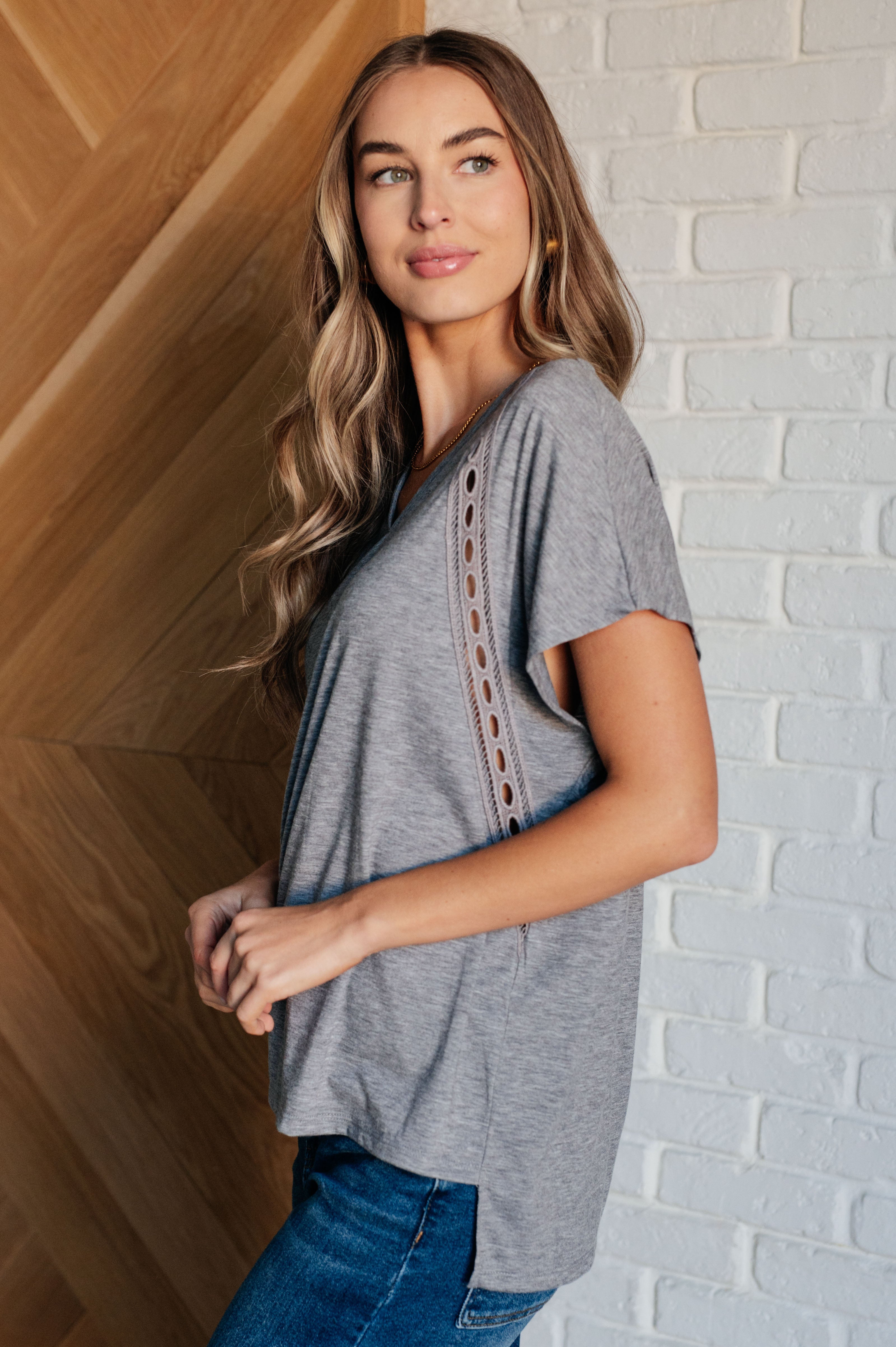Take it Easy Eyelet Trim Top - Charming Charlie