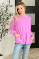 Talk Cozy to Me Stepped Hem Pullover in Bright Mauve - Charming Charlie
