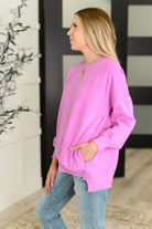 Talk Cozy to Me Stepped Hem Pullover in Bright Mauve - Charming Charlie