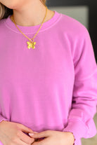 Talk Cozy to Me Stepped Hem Pullover in Bright Mauve - Charming Charlie