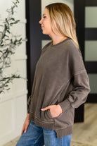 Talk Cozy to Me Stepped Hem Pullover in Brown - Charming Charlie