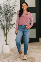 Talk to Me Long Sleeve Henley in Vintage Marsala - Charming Charlie