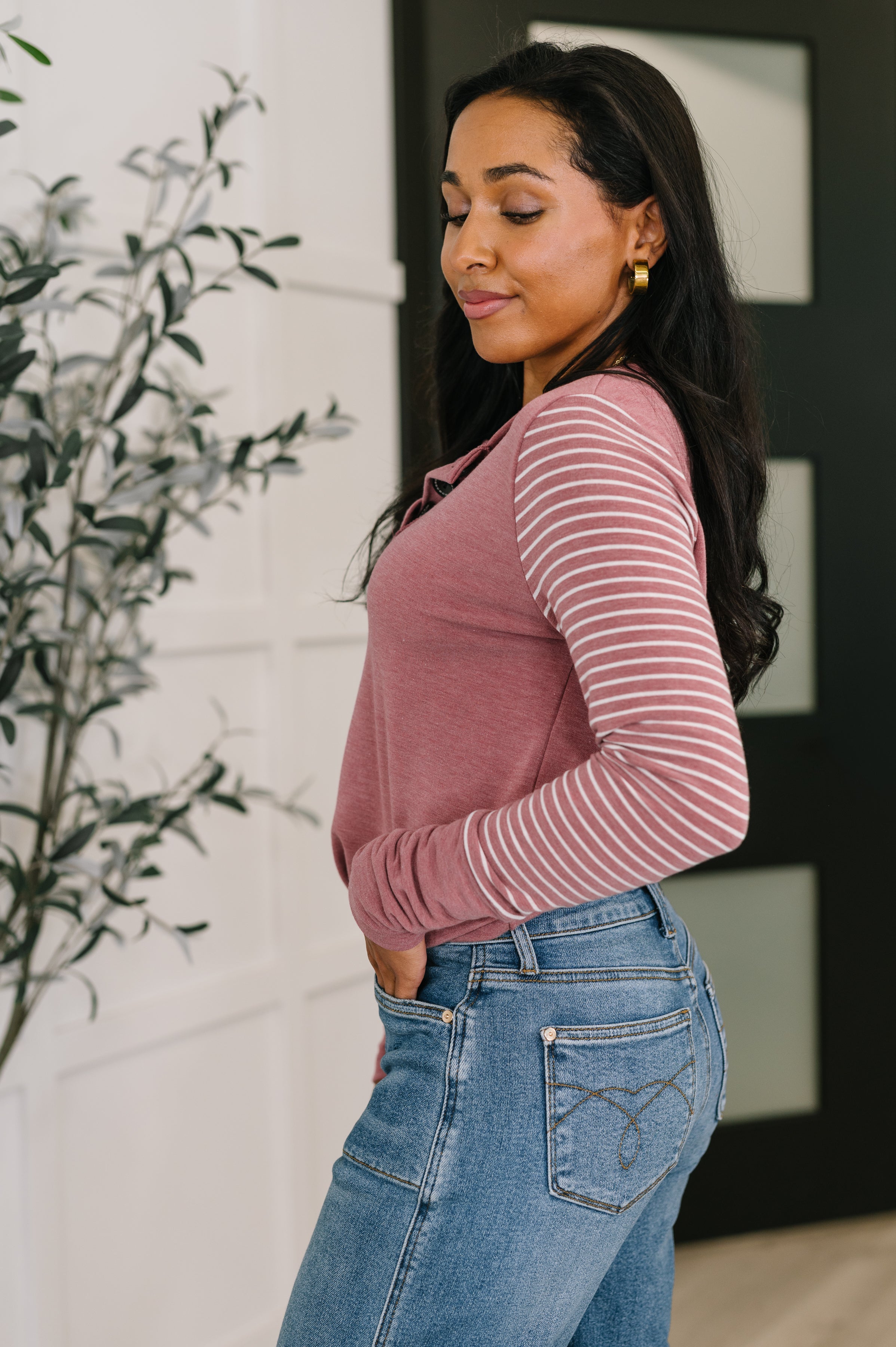 Talk to Me Long Sleeve Henley in Vintage Marsala - Charming Charlie
