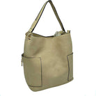 Tan 2in1 Chic Satchel Side Pocket With Long Strap Bucket Bag, This casual crossbody bucket bag is super soft Vegan leather and has convenient side pockets to carry water bottles, phones, or glasses and a removable zipper pouch. Gold hardware. Extra bag inside and strap to make it a crossbody. Perfect for carrying around your stuff, this bag is big enough for all your daily essentials.