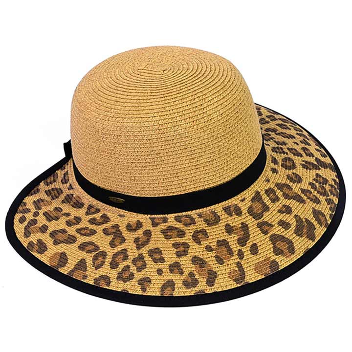 Tan C.C Trendy Leopard Wide Brim Straw Sun Hat, keep your styles on even when you are relaxing at the pool or playing at the beach. Large, comfortable, and perfect for keeping the sun off of your face, neck, and shoulders. Perfect gifts for Christmas, holidays, Valentine‚Äôs Day, or any meaningful special occasion.
