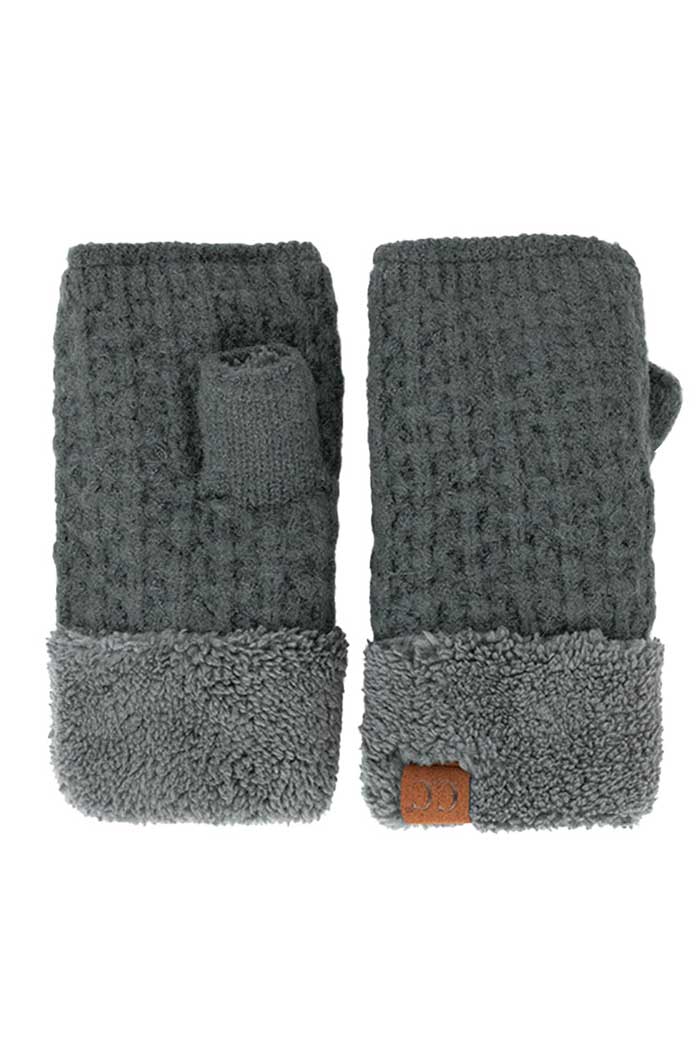 Teal Grey C.C Smocking Stitch Pattern Fingerless Gloves. Comfortable, soft brushed poly stretch knit, finished with a hint of stretch for comfort and flexibility. Wear as fingerless gloves or cover up as mitten, either way you will love these glitters in soft neutral colors. Perfect Gift Birthday, Christmas, Stocking Stuffer, Secret Santa, Holiday, Anniversary, Valentine's Day, Loved One.