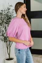 Textured Balloon Sleeve Blouse in Pink - Charming Charlie