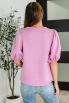 Textured Balloon Sleeve Blouse in Pink - Charming Charlie