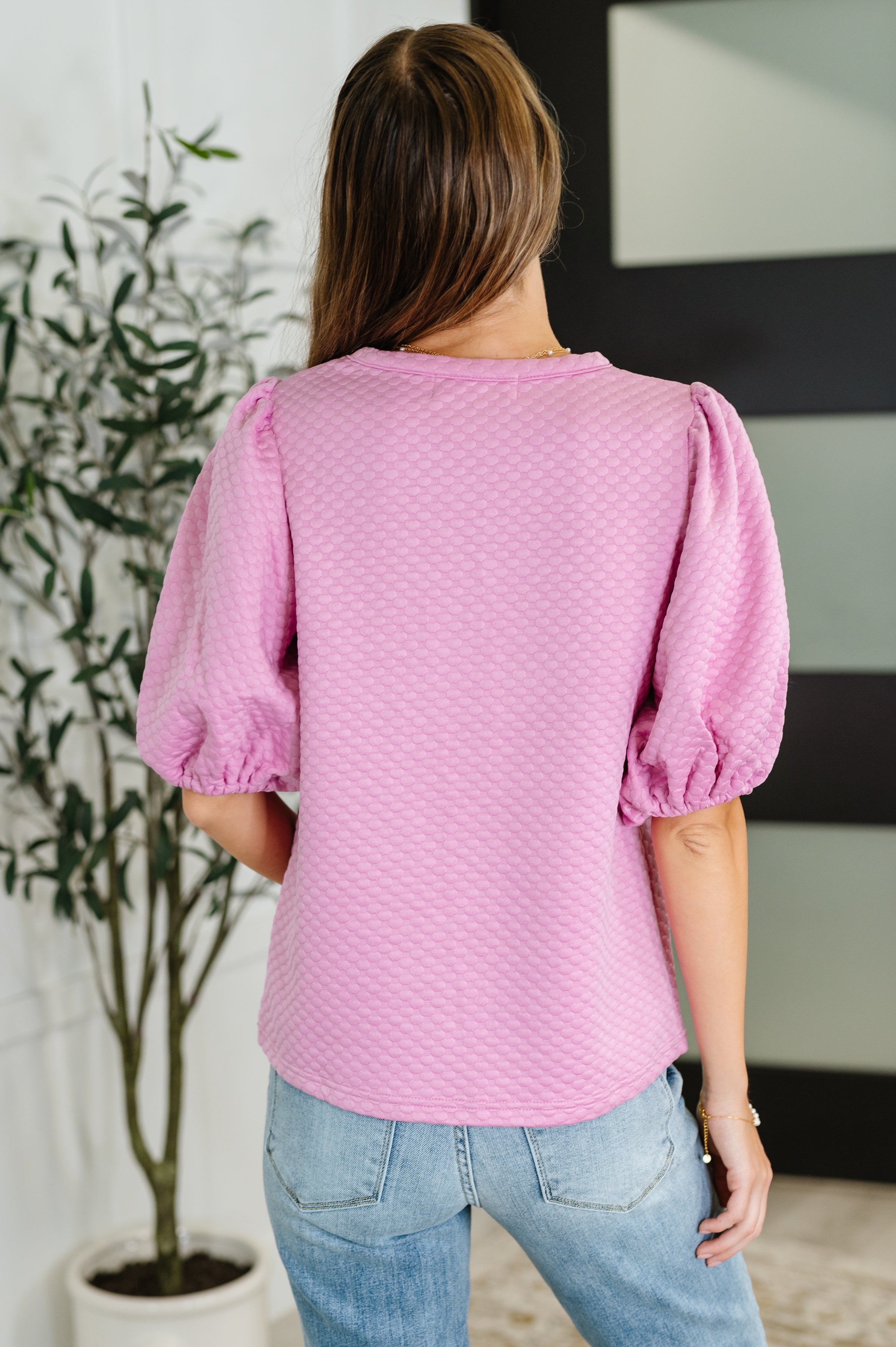 Textured Balloon Sleeve Blouse in Pink - Charming Charlie