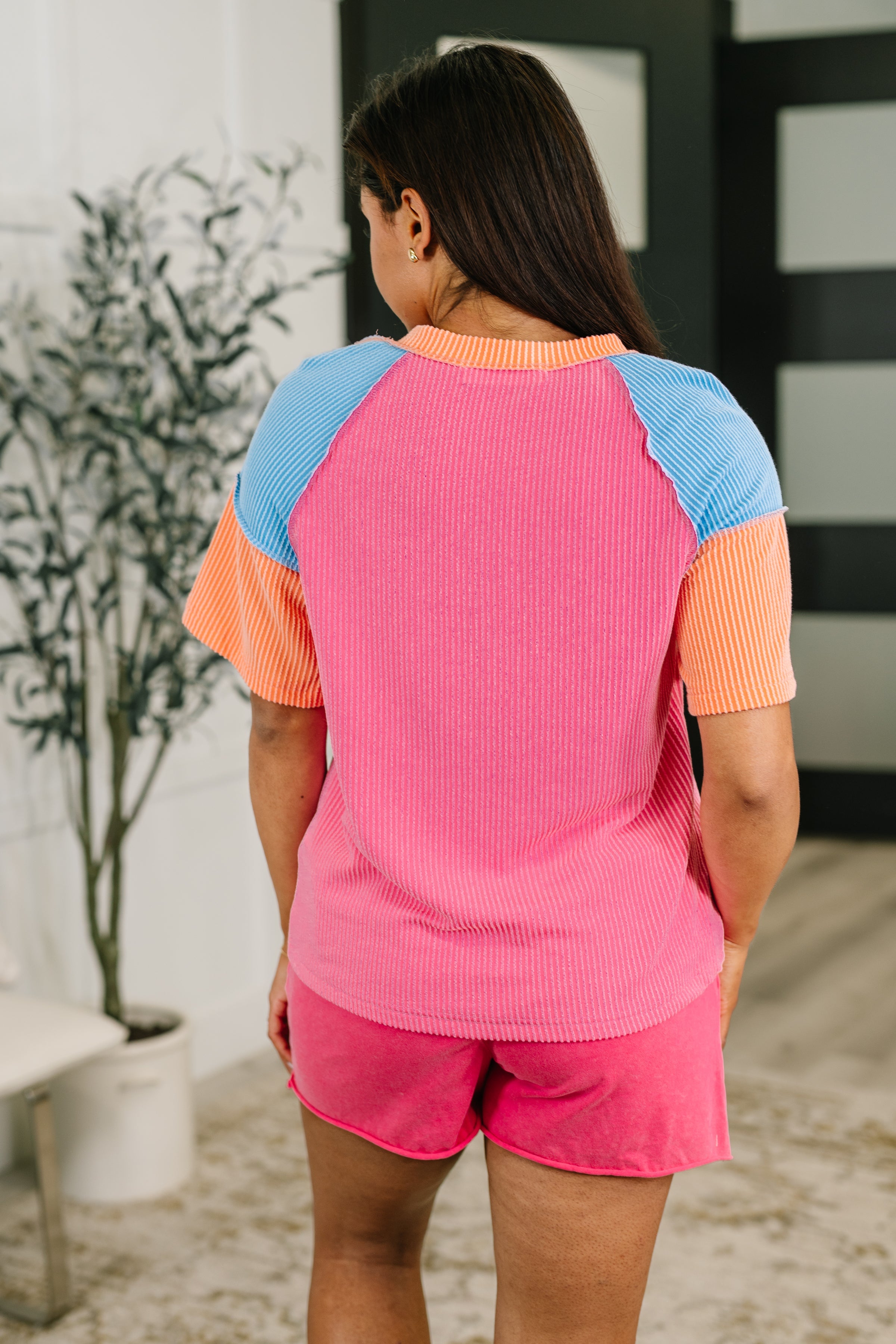 Textured Tones Color Block Top - Charming Charlie
