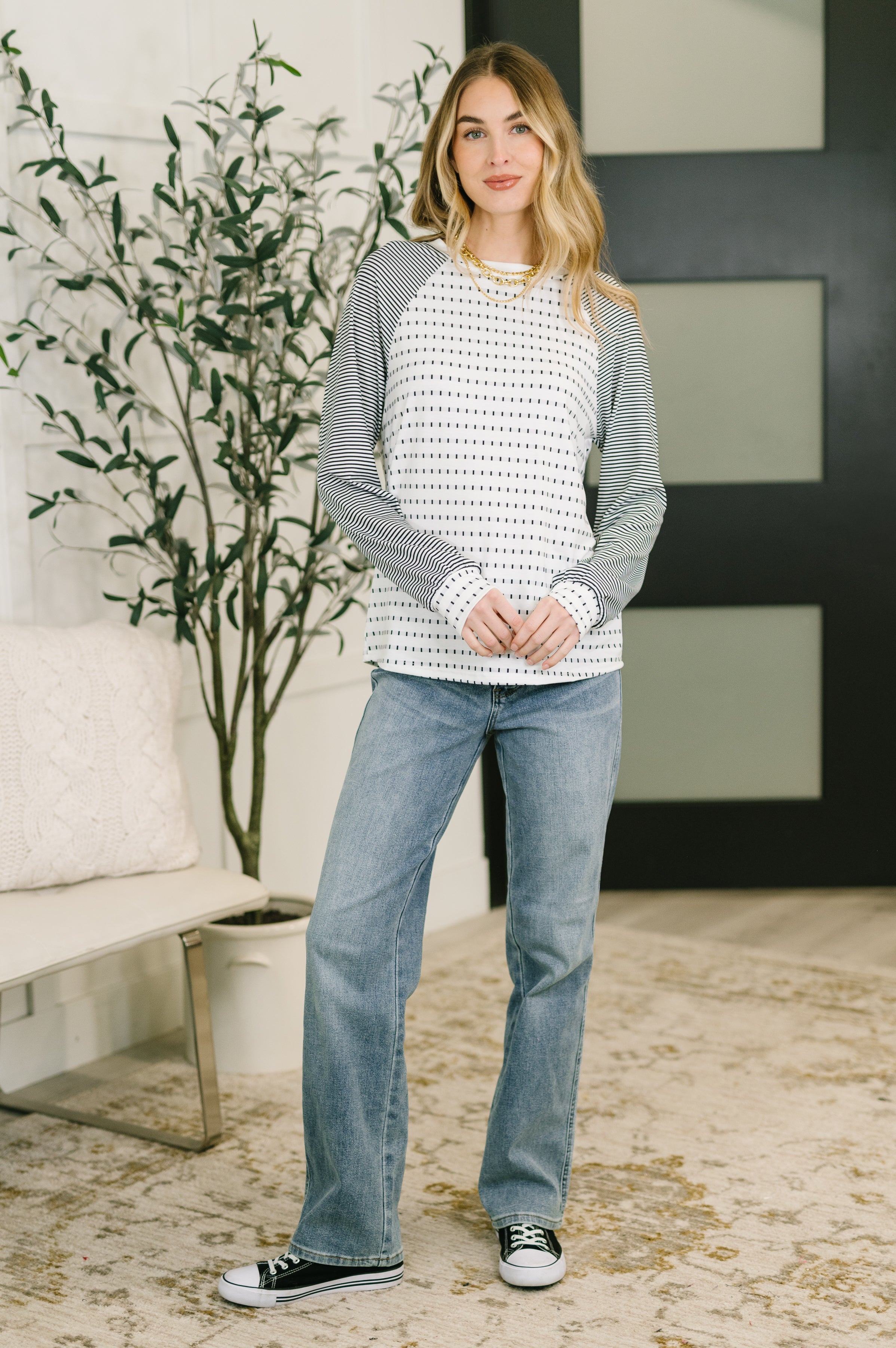 That's What I Like Raglan Patchwork Long Sleeve Top - Charming Charlie