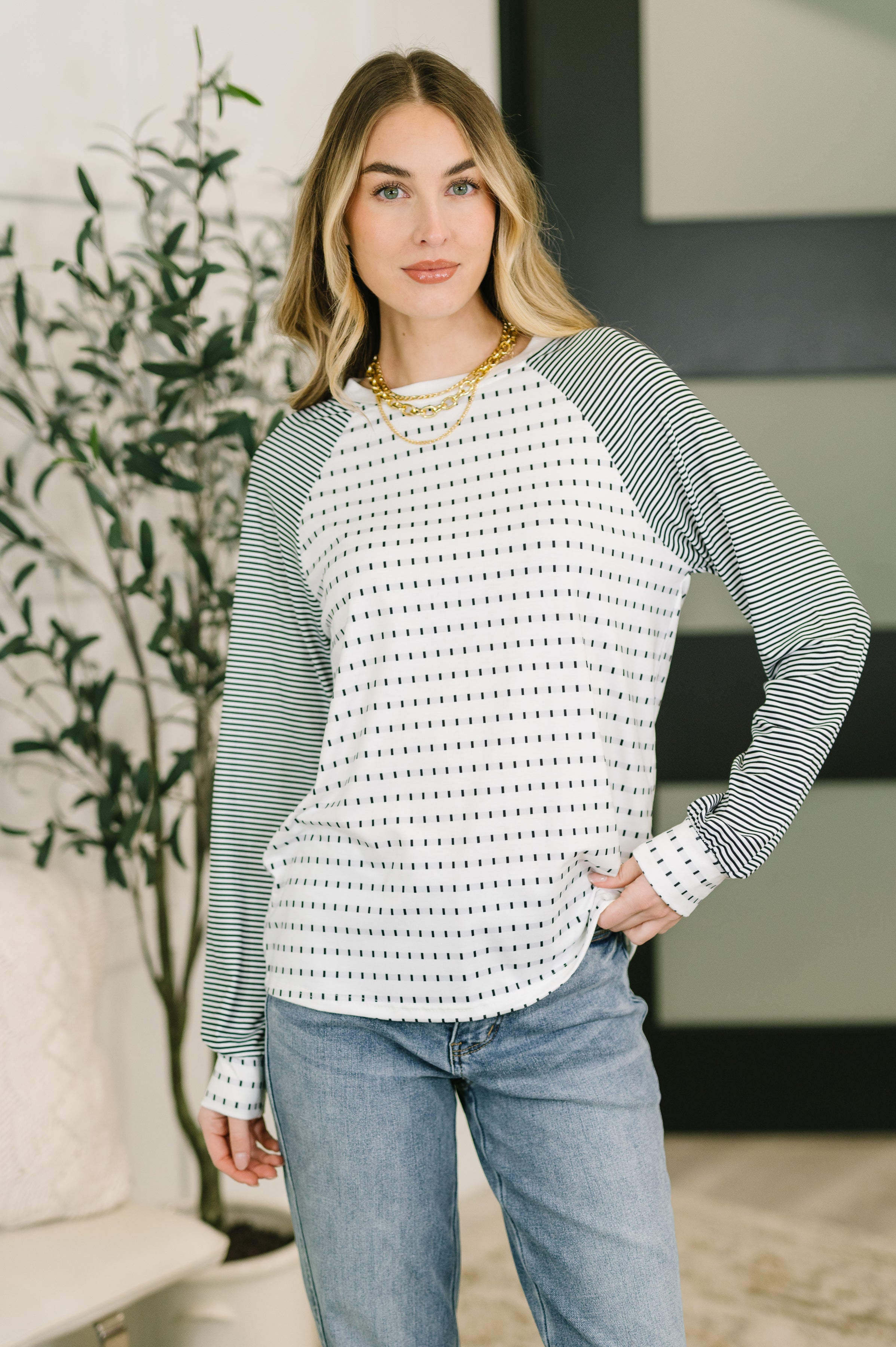 That's What I Like Raglan Patchwork Long Sleeve Top - Charming Charlie