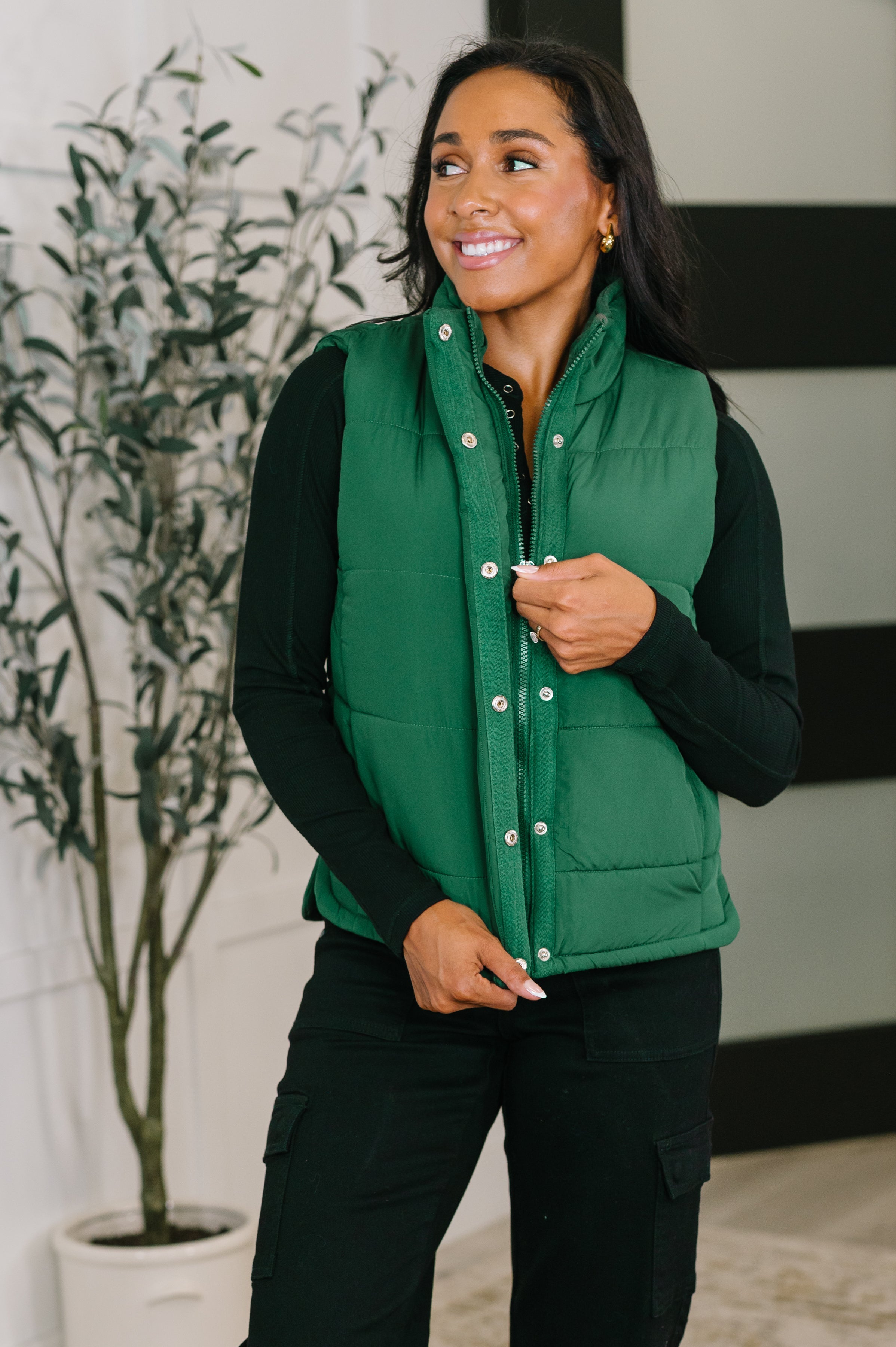 That's What I'm Talkin' About Puffer Vest in Hunter Green - Charming Charlie
