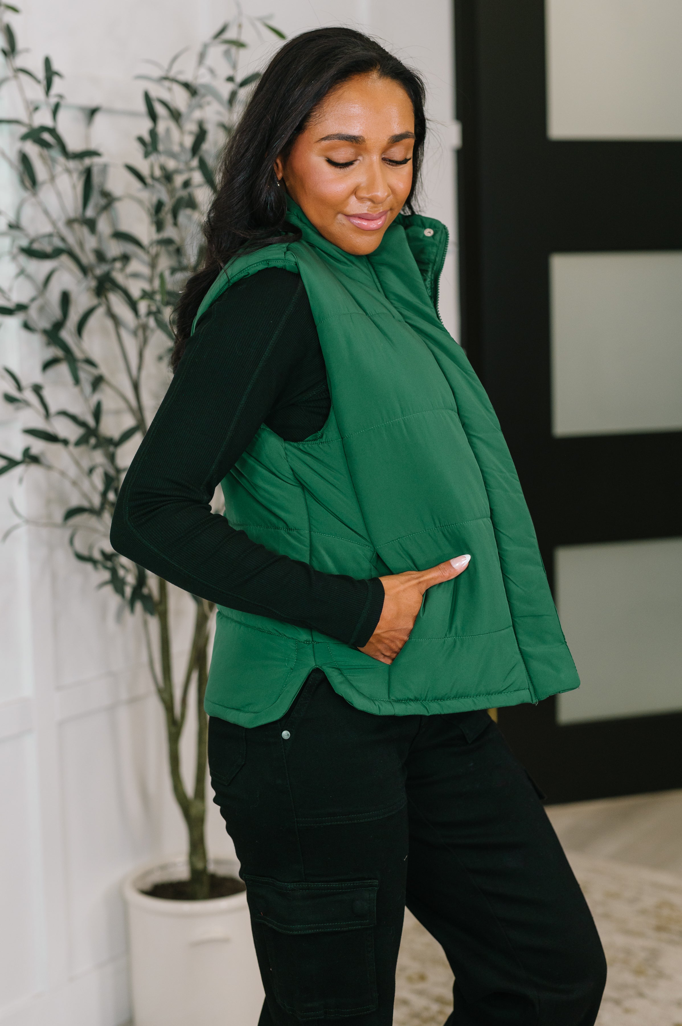 That's What I'm Talkin' About Puffer Vest in Hunter Green - Charming Charlie