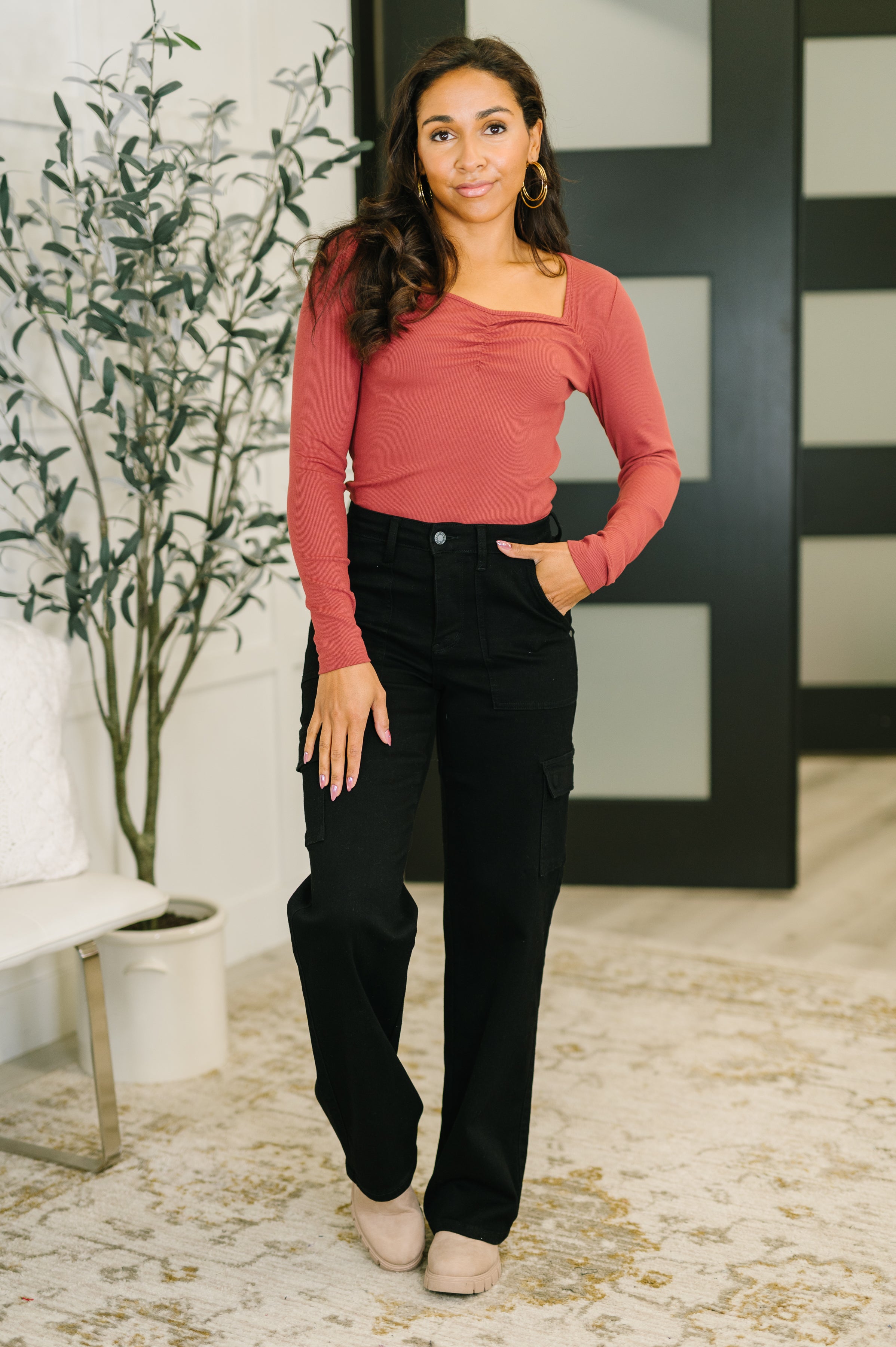 The Girls are Back in Town Long Sleeve Top in Burgundy - Charming Charlie