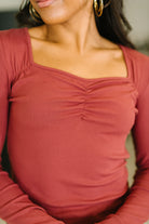 The Girls are Back in Town Long Sleeve Top in Burgundy - Charming Charlie