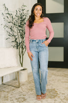 The Girls are Back in Town Long Sleeve Top in Rose - Charming Charlie
