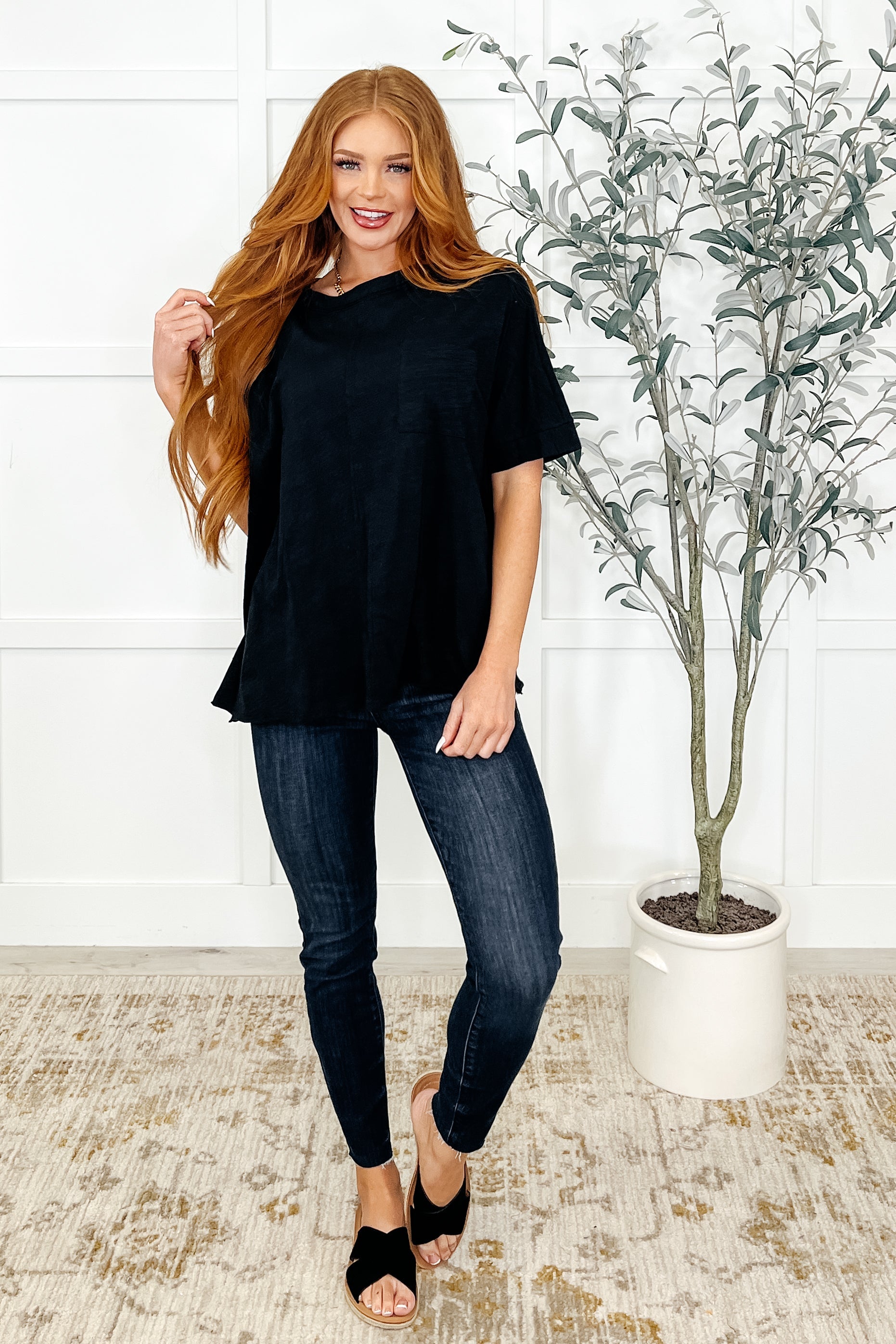 The Layback Relaxed Basic Tee in Black - Charming Charlie