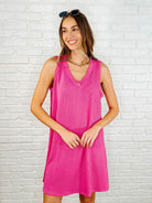 The Power I Hold V-Neck Ribbed Knit Dress in Fuchsia - Charming Charlie