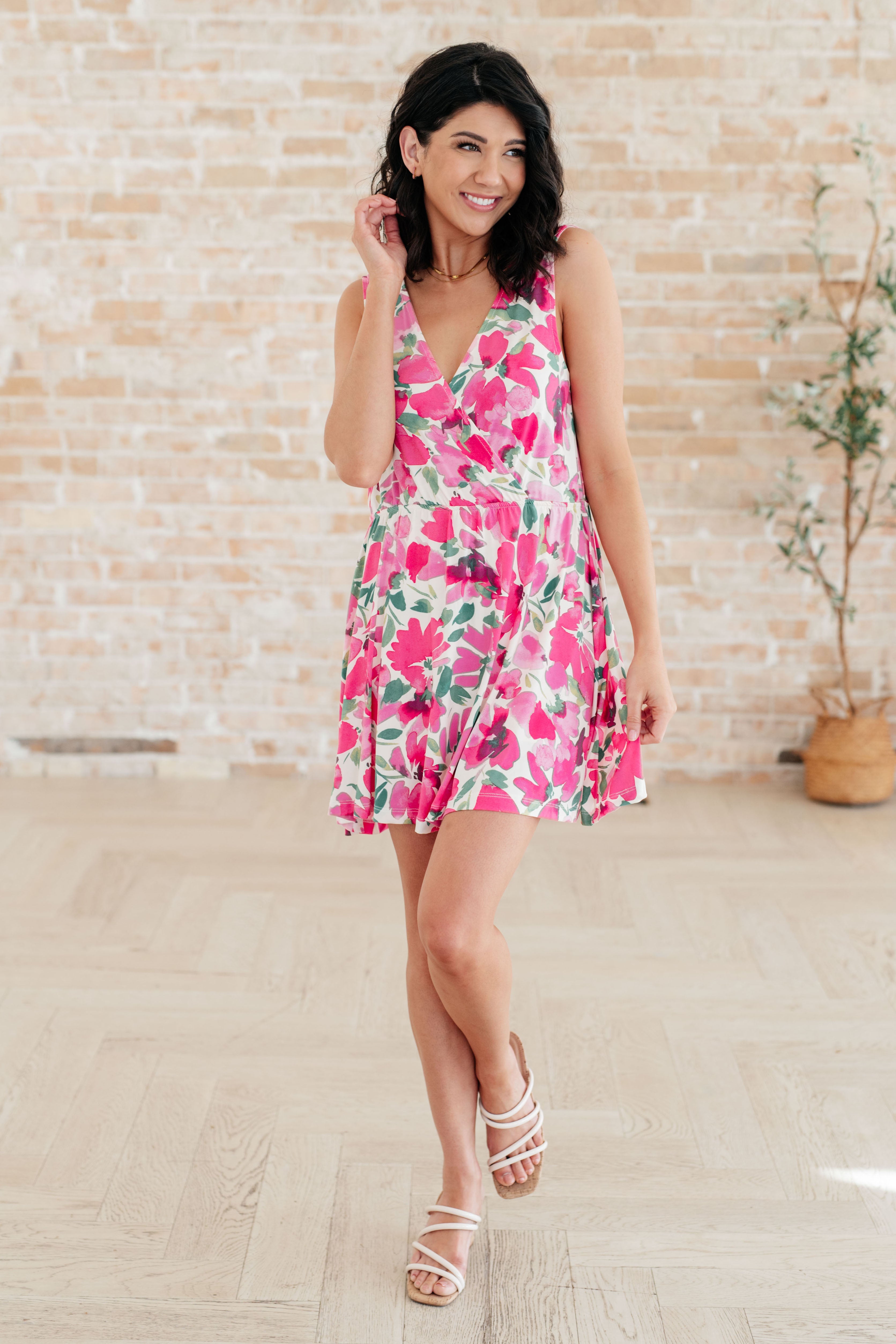 The Sun's Been Quite Kind V-Neck Dress in Pink - Charming Charlie